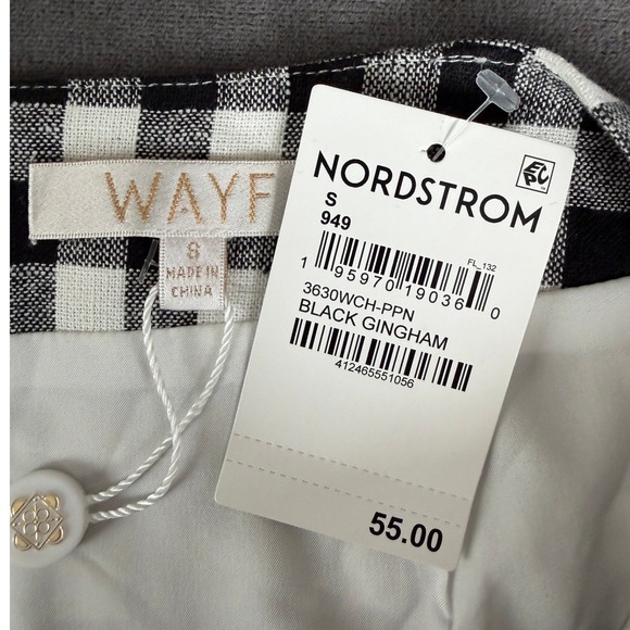 WAYF Gingham Mini‎ Skirt Size 8 Black White Linen Cottagecore Preppy Academia - Picture 4 of 8